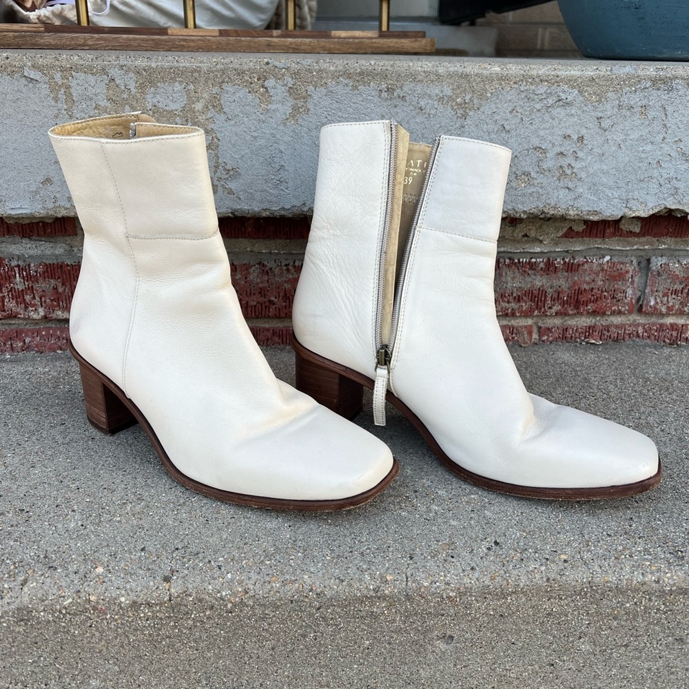White Real Leather Ankle Boots